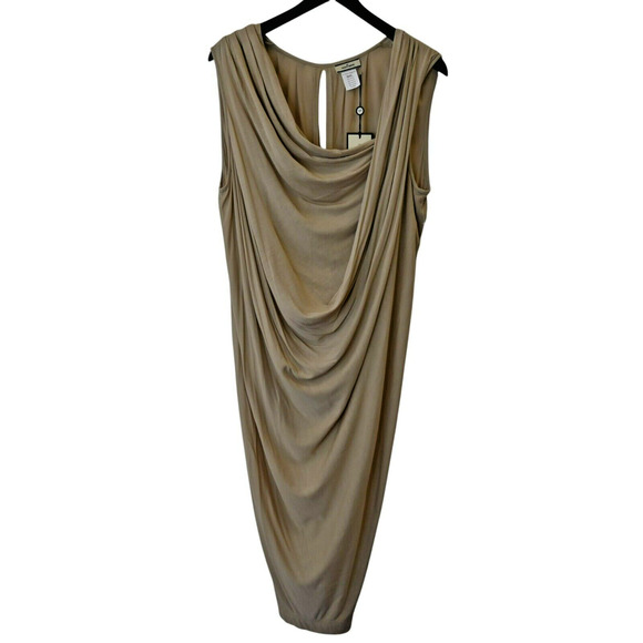 Malene Birger Midi Dress Size Small Tan Ruched Loose Sleeveless Back Cutout - Picture 1 of 7